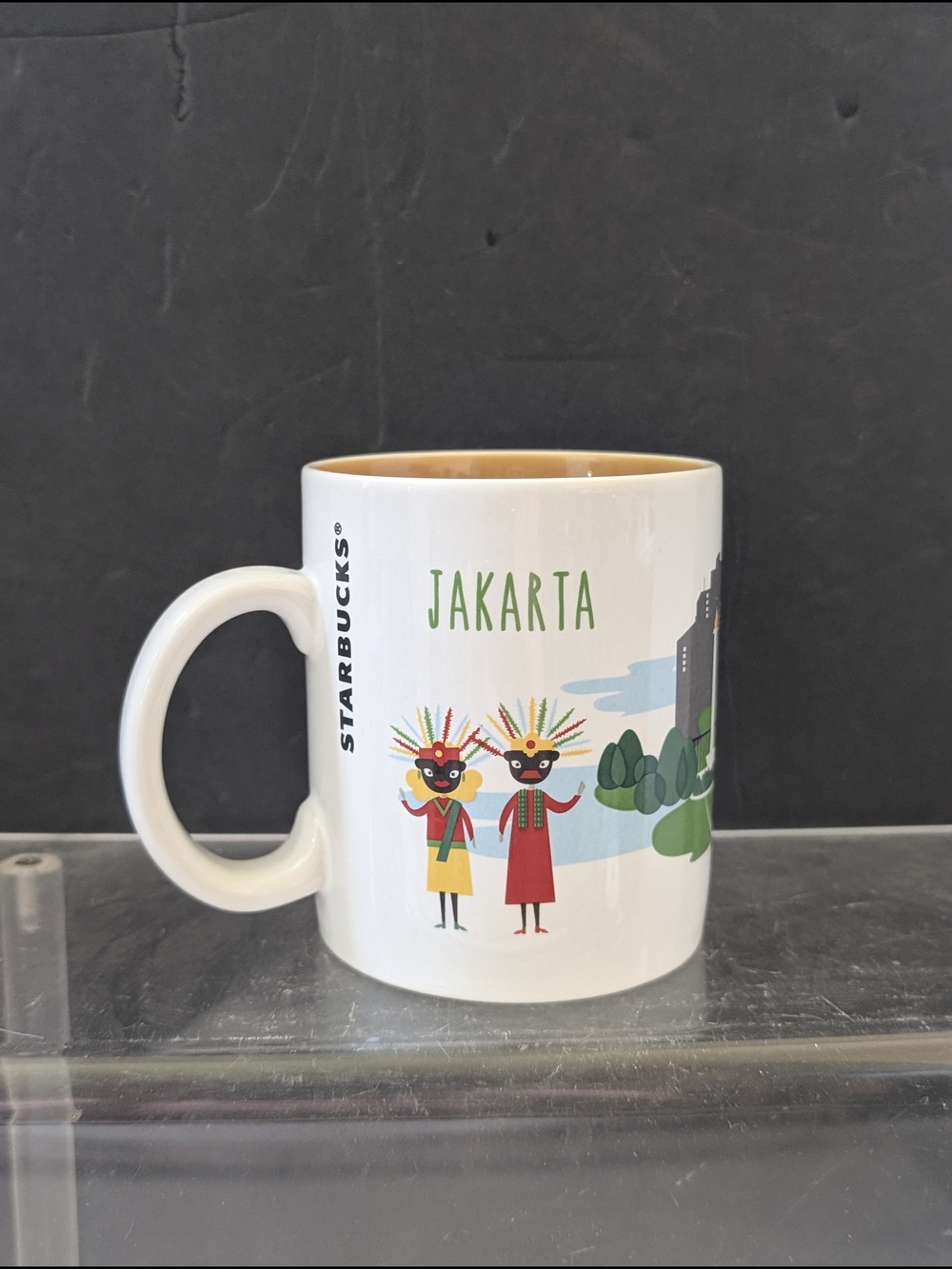 Starbucks White Jakarta Mug with Green and Red Accents